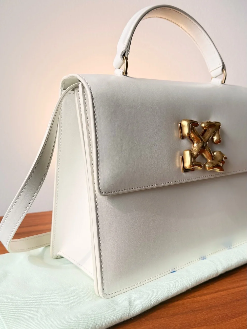 OFF WHITE Jitney 2.8 Top Handle Bag, White/Gold, “Melted”